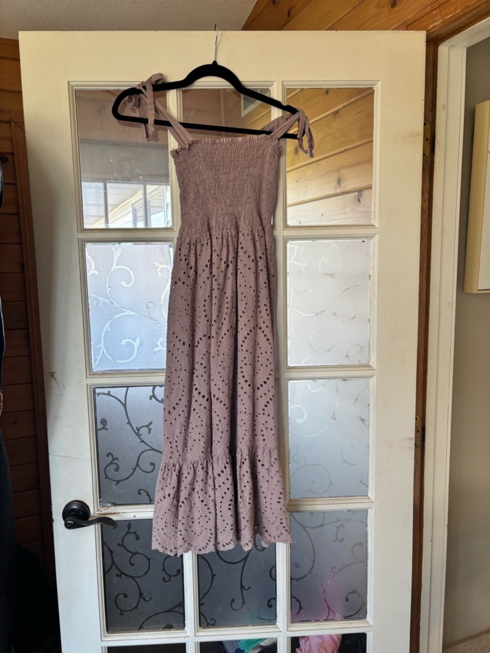 Pink Lily Mauve Eyelet Maxi Dress with Tie Straps